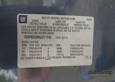 2008 GMC Yukon Denali из США, поврежденный, VIN 1GKFK63888J211742